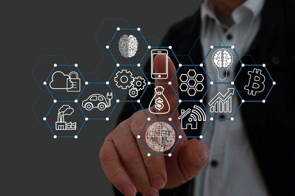 ビジネスマンとビジネスを連想させるマークの画像