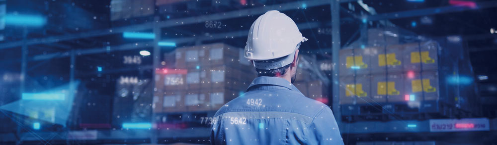 倉庫内で作業する男性の後ろ姿